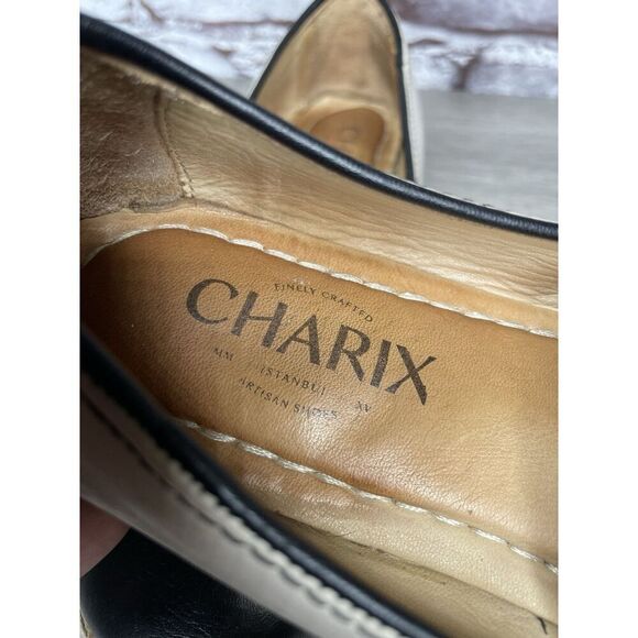 Charix Black Leather Ivory Classic Slip On Loafers Flats Shoes Women 36EU/6M US - Picture 12 of 16